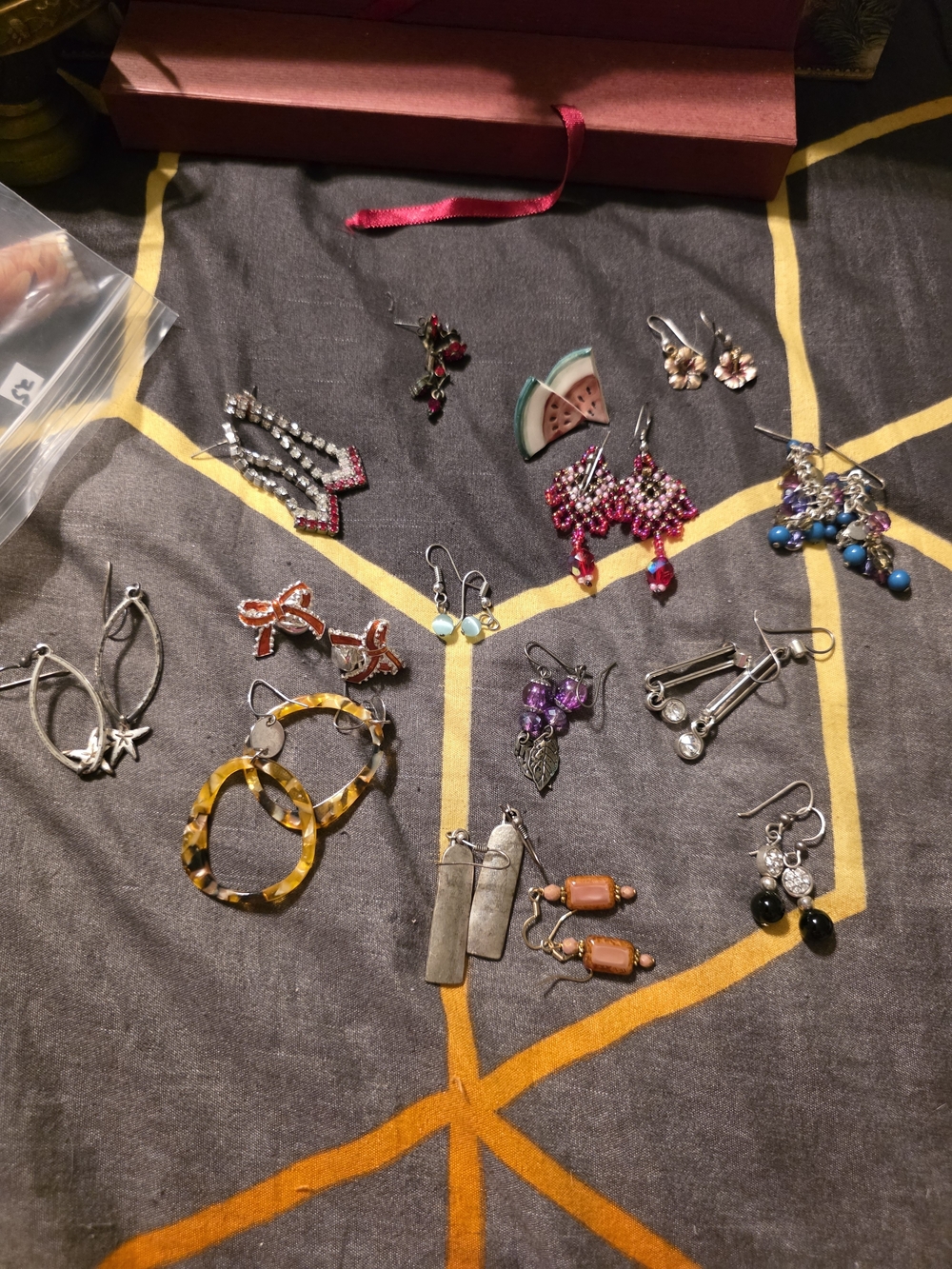 Mixed Women’s Earrings Set in Pink, Blue, Black and Gold-Tone
